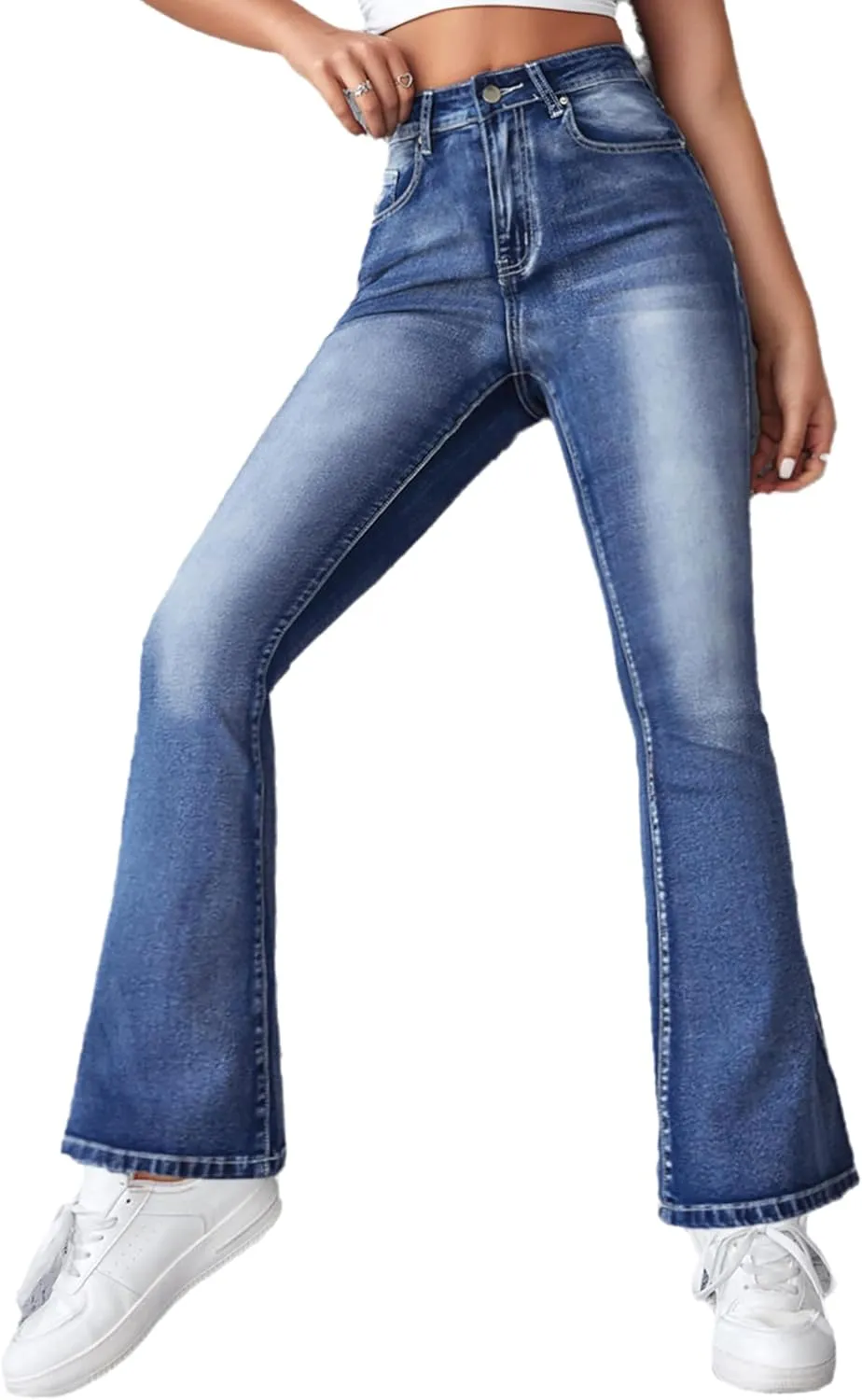Women's Classic Mid Rise Bootcut Jeans Stretchy Curvy Fit Denim Pants