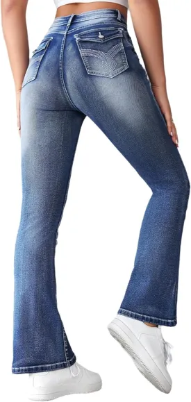 Women's Classic Mid Rise Bootcut Jeans Stretchy Curvy Fit Denim Pants