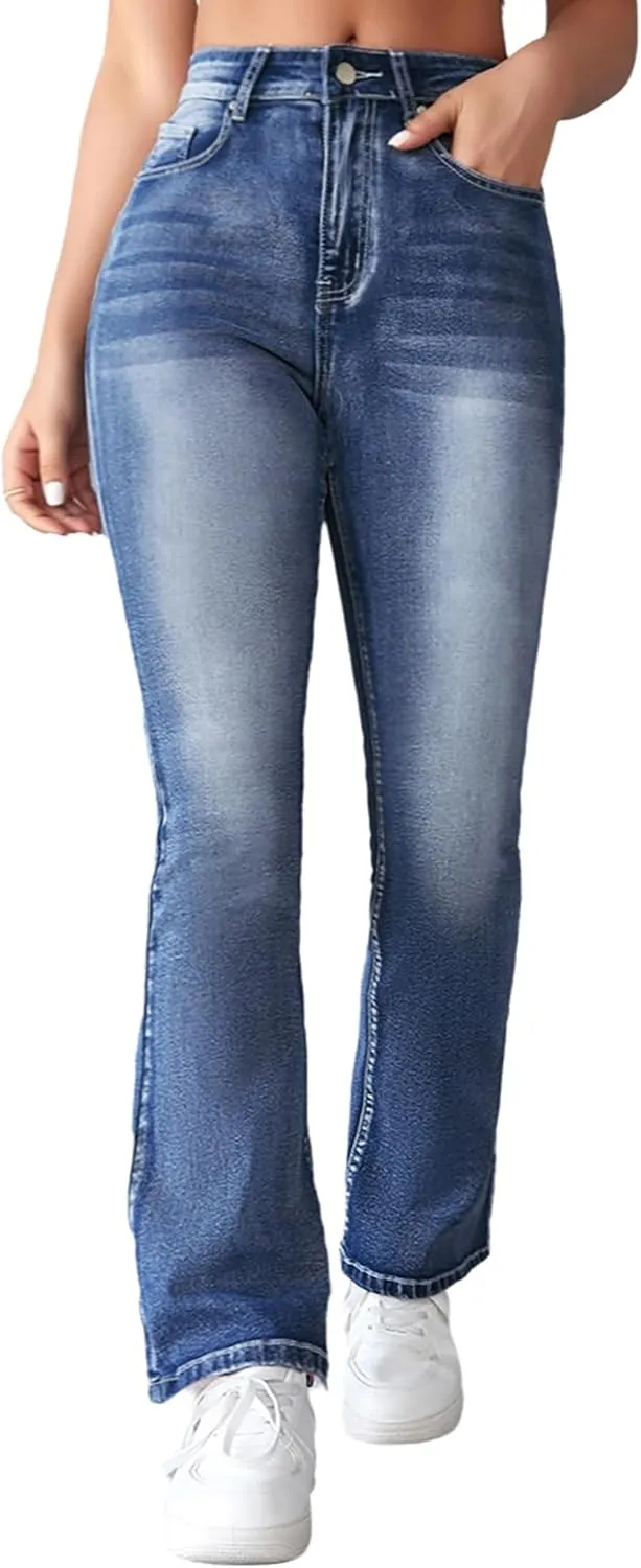 Women's Classic Mid Rise Bootcut Jeans Stretchy Curvy Fit Denim Pants