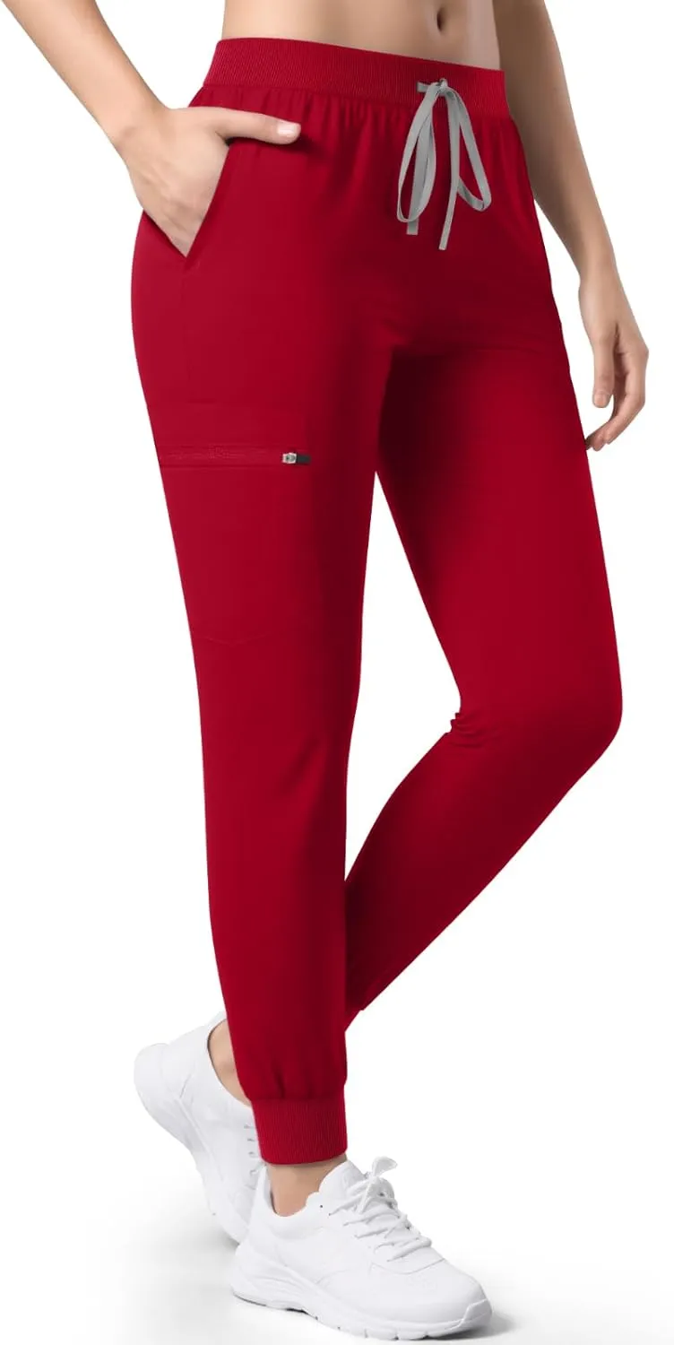 Women's Medical Scrub Pants, Soft Jogger Pant Scrub Bottoms with Zip Pocket Drawstring Mid-Rise Yoga Slim Cargo Pants