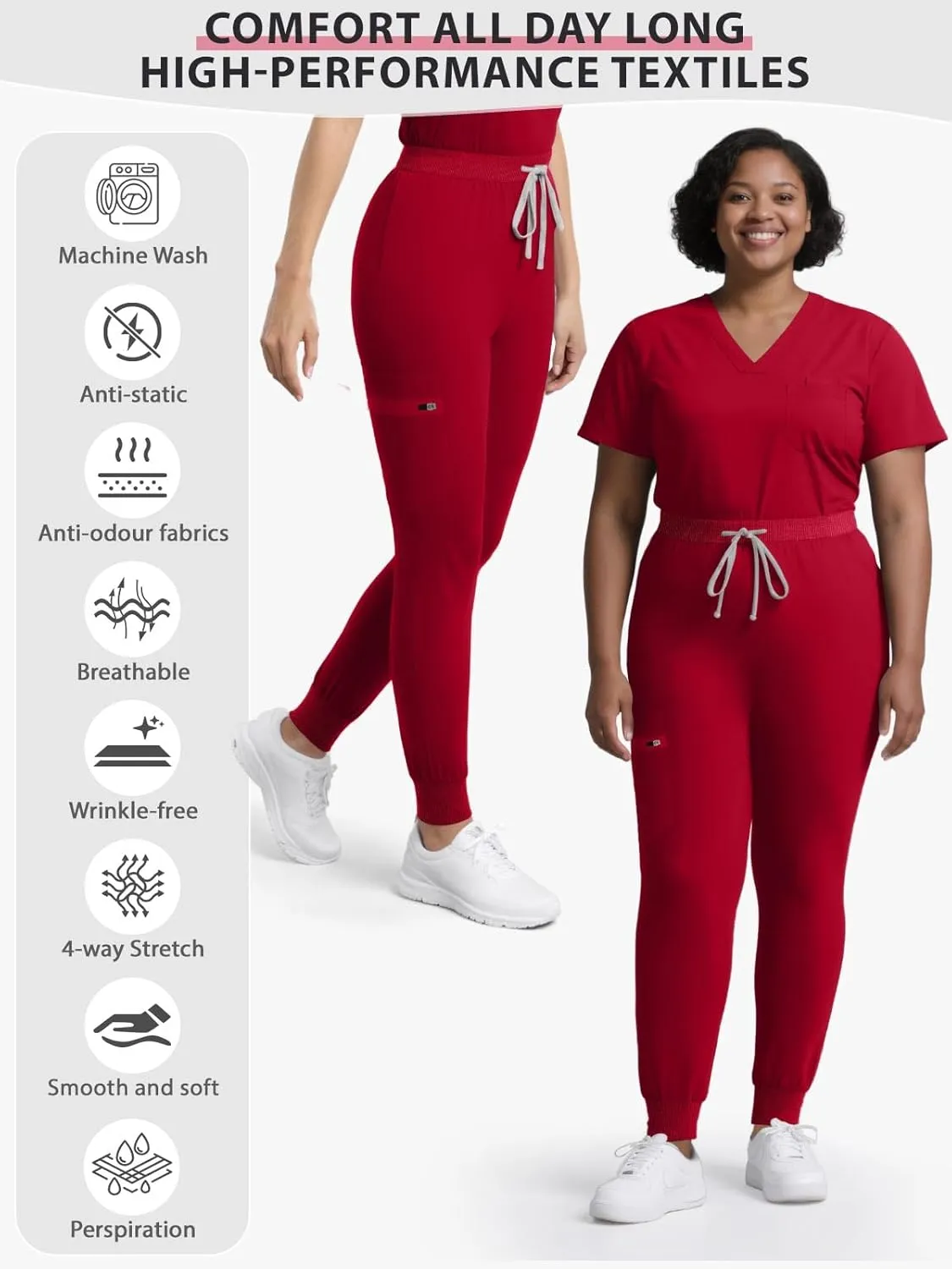 Women's Medical Scrub Pants, Soft Jogger Pant Scrub Bottoms with Zip Pocket Drawstring Mid-Rise Yoga Slim Cargo Pants