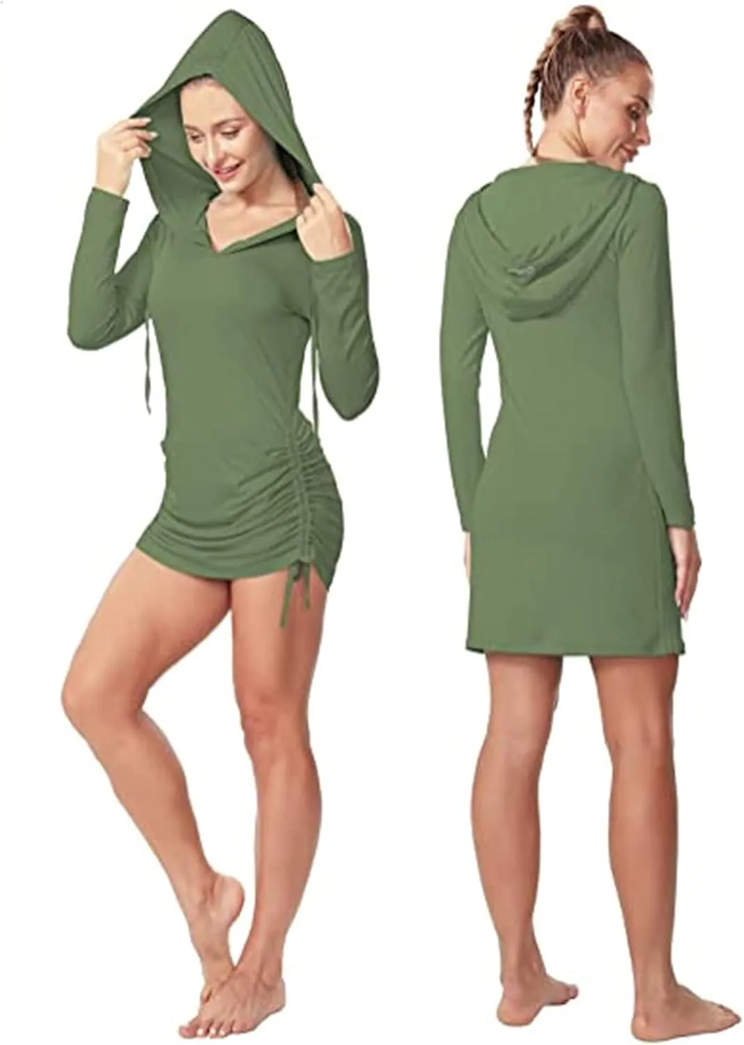 Women's Sun Protection Dress Long Sleeve Summer Hoodie Shirts Dress Outdoor Athletic Lightweight Dry Fit Hoodie