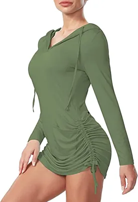 Women's Sun Protection Dress Long Sleeve Summer Hoodie Shirts Dress Outdoor Athletic Lightweight Dry Fit Hoodie