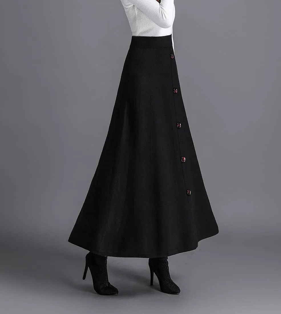Women's Winter Long Skirt High Waist Elegant Knitted Warm Elastic Waist Maxi Pleated Skirt