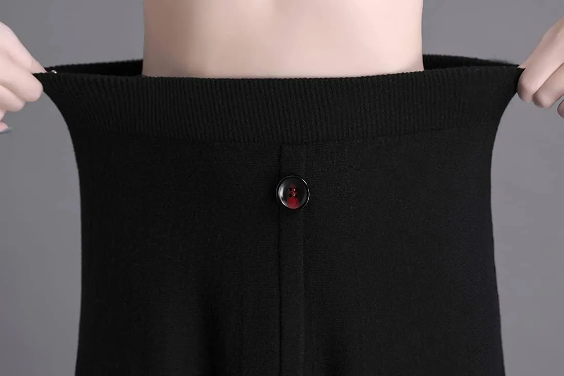 Women's Winter Long Skirt High Waist Elegant Knitted Warm Elastic Waist Maxi Pleated Skirt